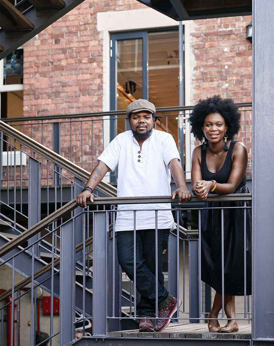 Andile Dyalvane and Zizipho Poswa outside their studio in The Old Biscuit Mill, Woodstock