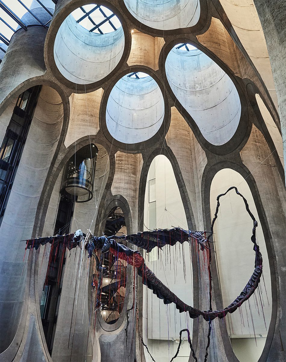 Nicholas Hlobo’s ‘Iimpundulu Zonke Ziyandilandela’ hangs in the atrium of Zeitz MOCAA
