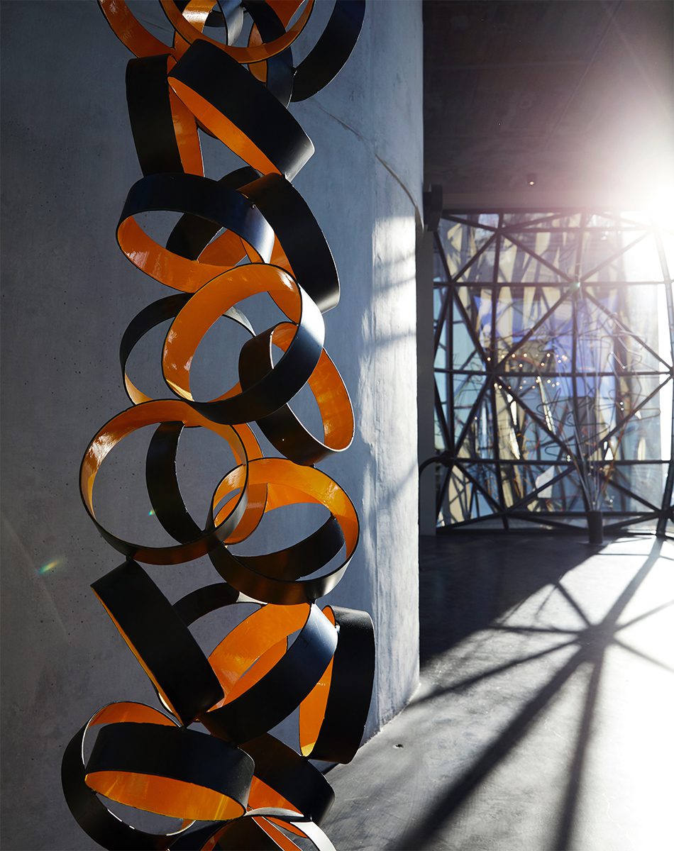 The sculpture garden features work by Kyle Morland
